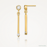 Sterling Silver Gold-tone Polished Bar w/ CZ Post Dangle Earrings - Lifestyle View