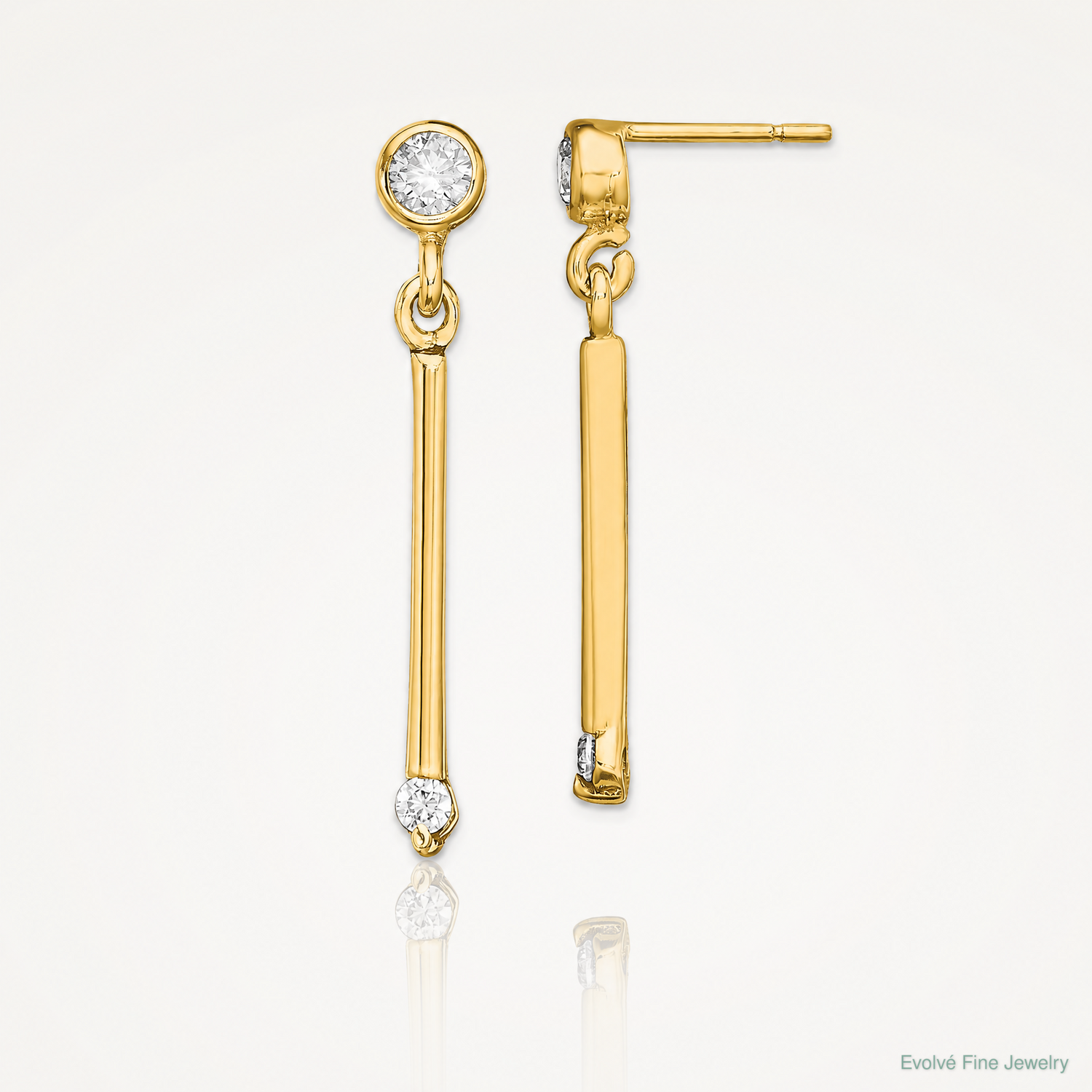 Sterling Silver Gold-tone Polished Bar w/ CZ Post Dangle Earrings - Lifestyle View