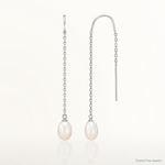 Sterling Silver Rhodium-plated 7-8mm FWC Pearl Threader Earrings - Lifestyle View