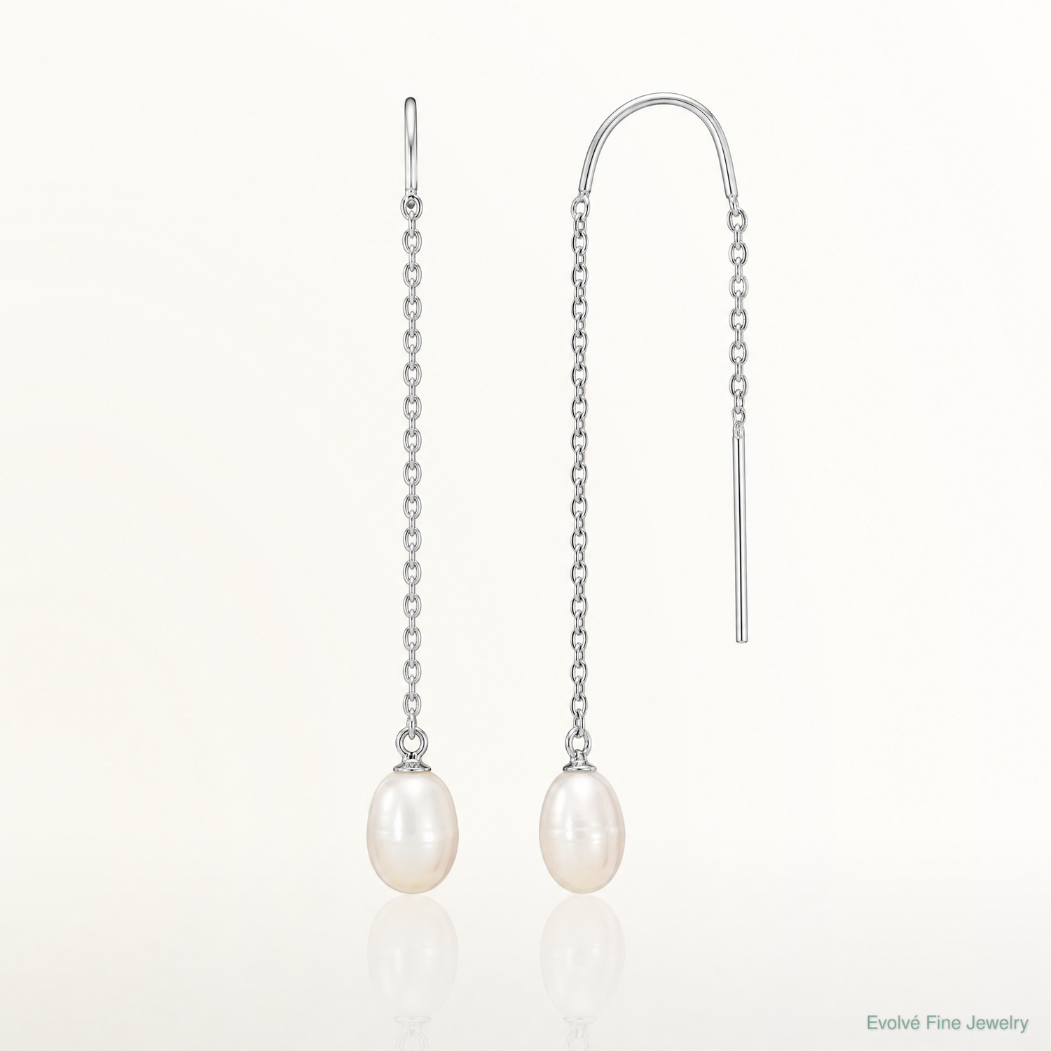 Sterling Silver Rhodium-plated 7-8mm FWC Pearl Threader Earrings - Lifestyle View