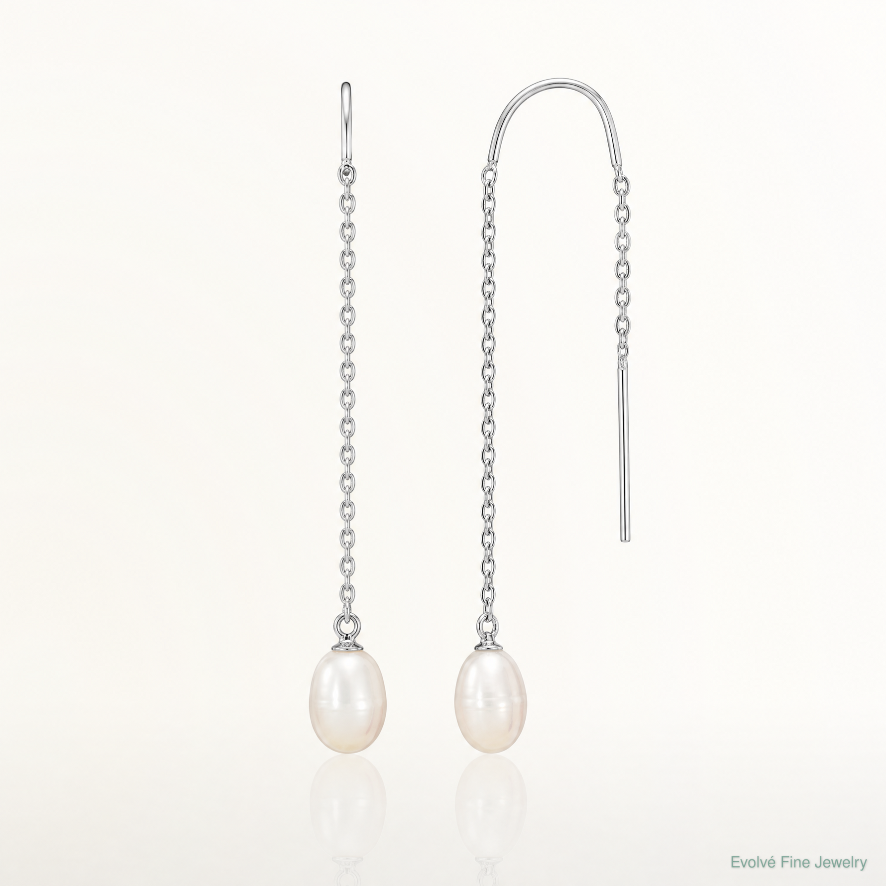 Sterling Silver Rhodium-plated 7-8mm FWC Pearl Threader Earrings - Lifestyle View