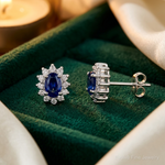 Sterling Silver Rhodium-plated CZ/Lab Cr. Blue Sapphire Earrings - Lifestyle View