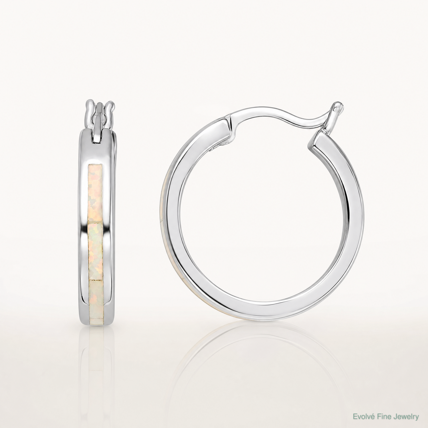 Sterling Silver Rhodium-plated Created Opal Inlay Round Hoop Earrings - Lifestyle View