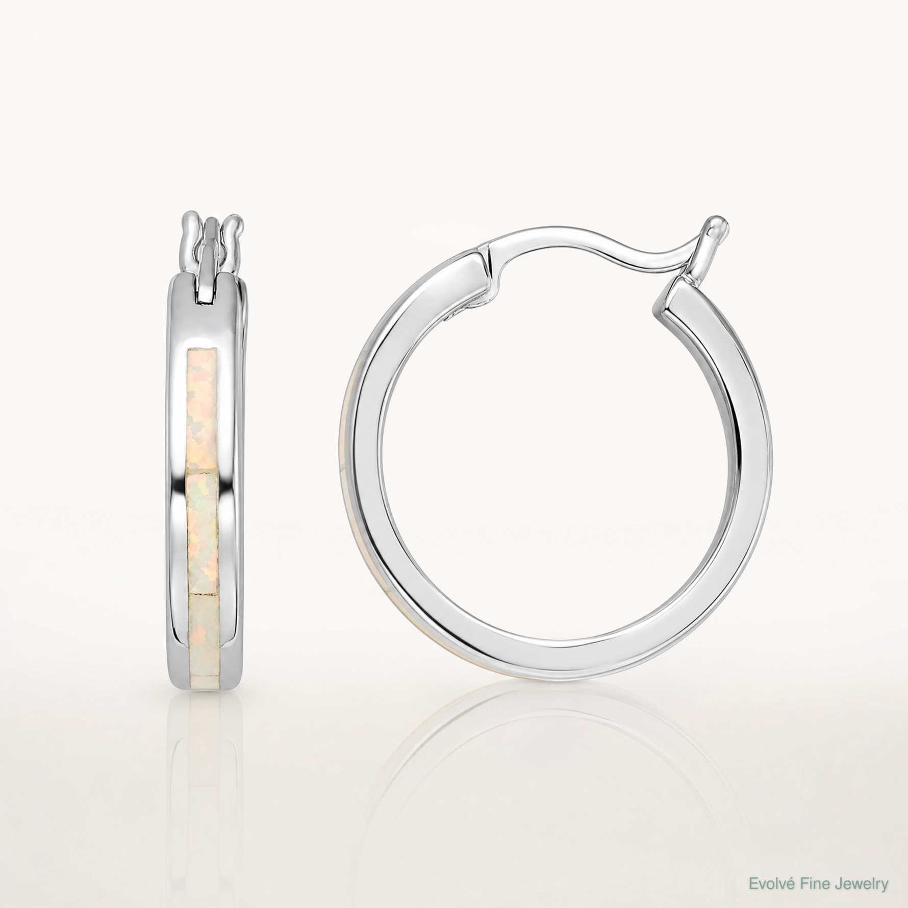 Sterling Silver Rhodium-plated Created Opal Inlay Round Hoop Earrings - Lifestyle View