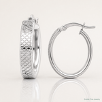 Sterling Silver Rhodium-plated Textured 5x20mm Hoop Earrings - Lifestyle View