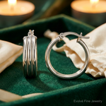 Sterling Silver Polished Grooved 6.5x20mm Hoop Earrings - Lifestyle View