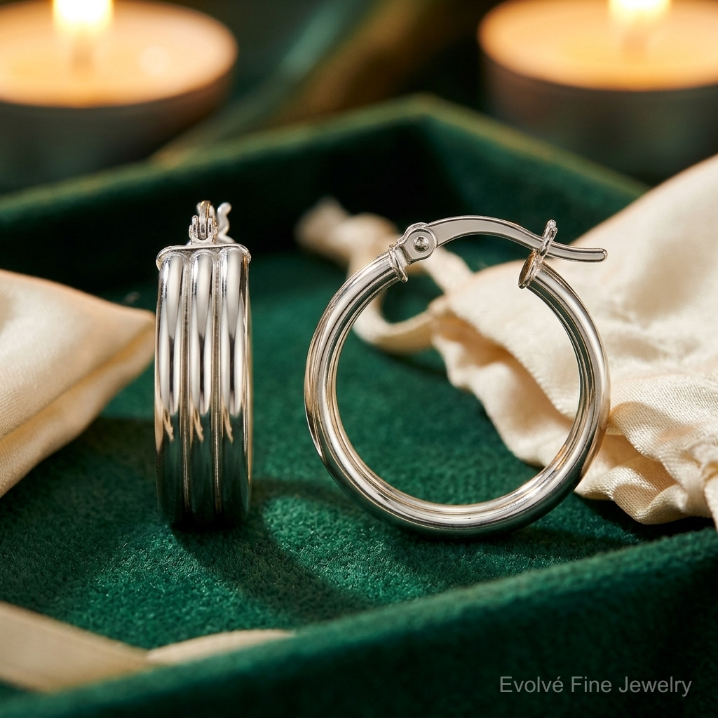 Sterling Silver Polished Grooved 6.5x20mm Hoop Earrings - Lifestyle View