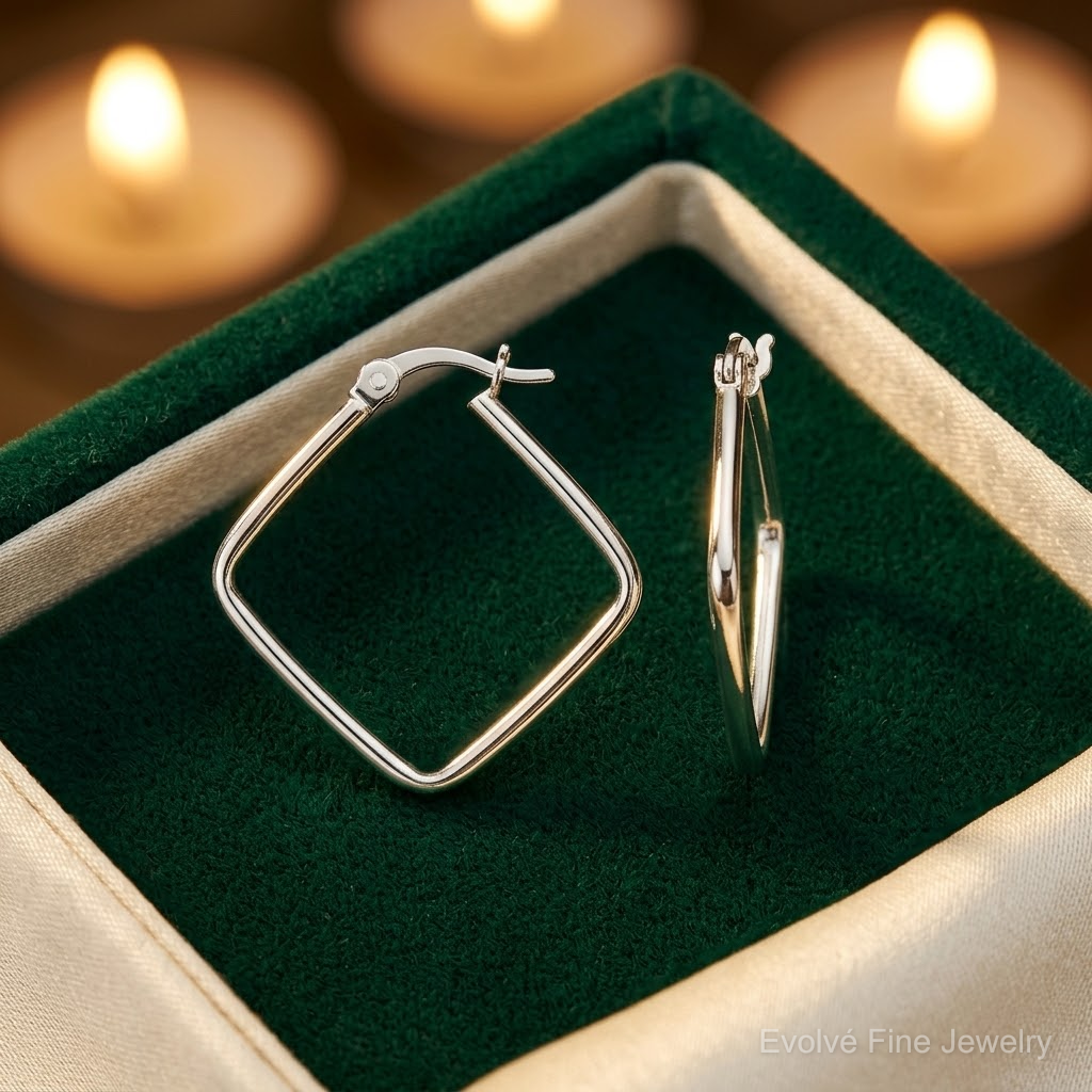 Sterling Silver Polished Square Hoop Earrings - Lifestyle View