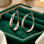 Sterling Silver Polished Omega Back Hoop Earrings - Lifestyle View