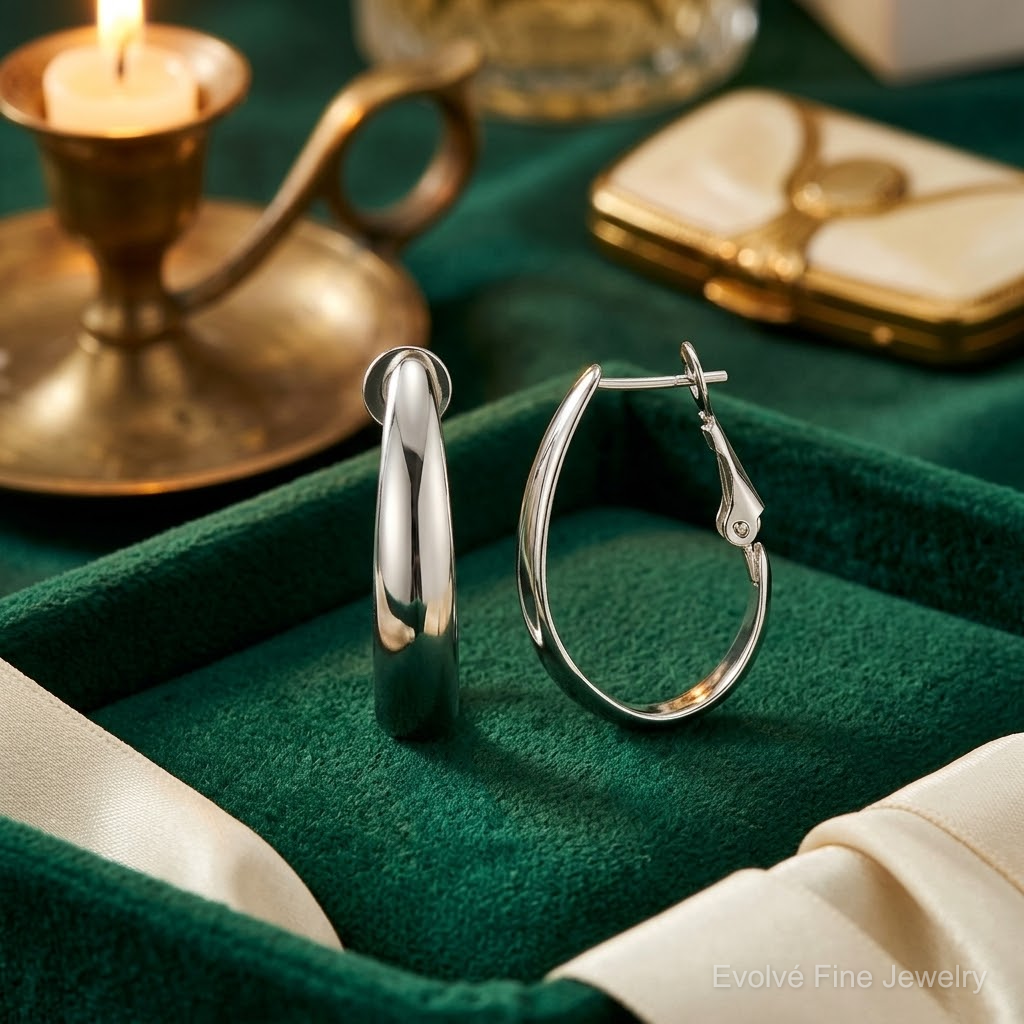 Sterling Silver Polished Omega Back Hoop Earrings - Lifestyle View