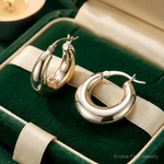 Sterling Silver Polished & Tapered Round Hoop Earrings - Lifestyle View