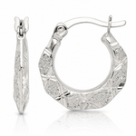 Sterling Silver Diamond Cut & Textured Hoop Earrings - Lifestyle View