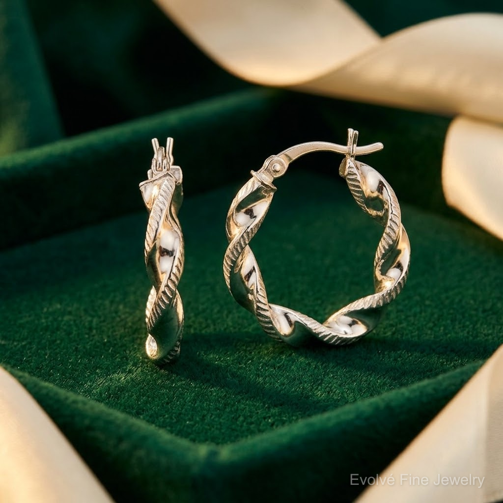 Sterling Silver Twisted and Textured Hoop Earrings - Lifestyle View