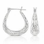 Sterling Silver Polished Swirl Filigree Hoop Earrings - Lifestyle View