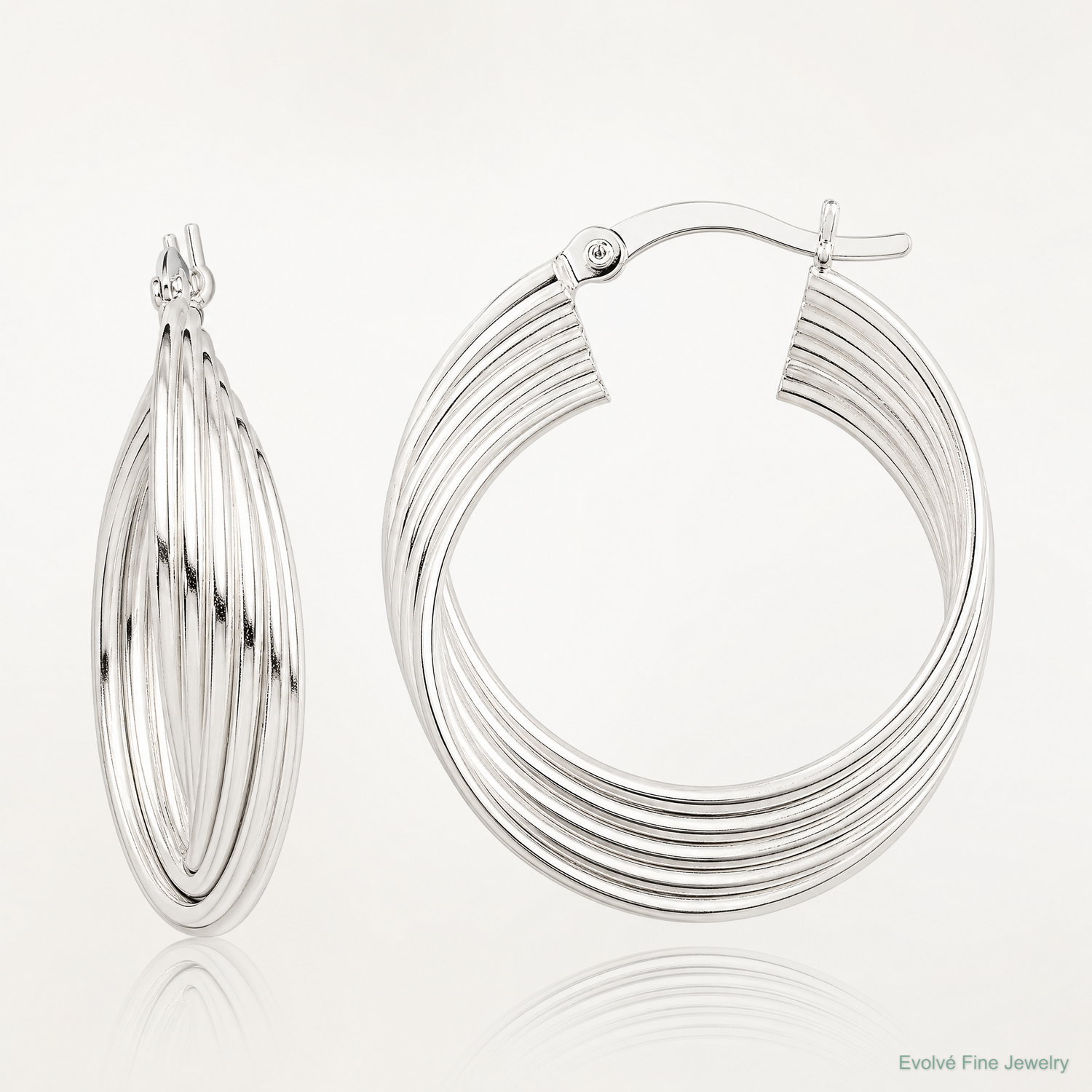 Sterling Silver Polished Twisted Multi-tube Round Hoop Earrings - Lifestyle View