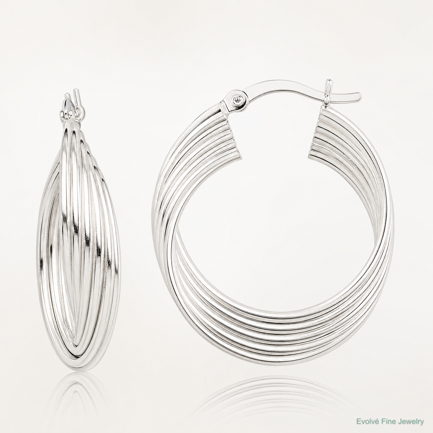 Sterling Silver Polished Twisted Multi-tube Round Hoop Earrings - Lifestyle View