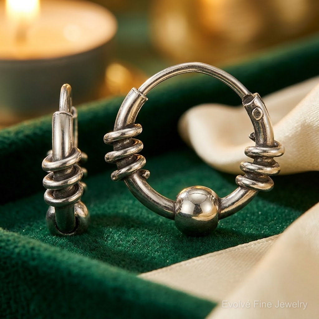 Sterling Silver Antiqued Beaded Endless Hoop Earrings - Lifestyle View