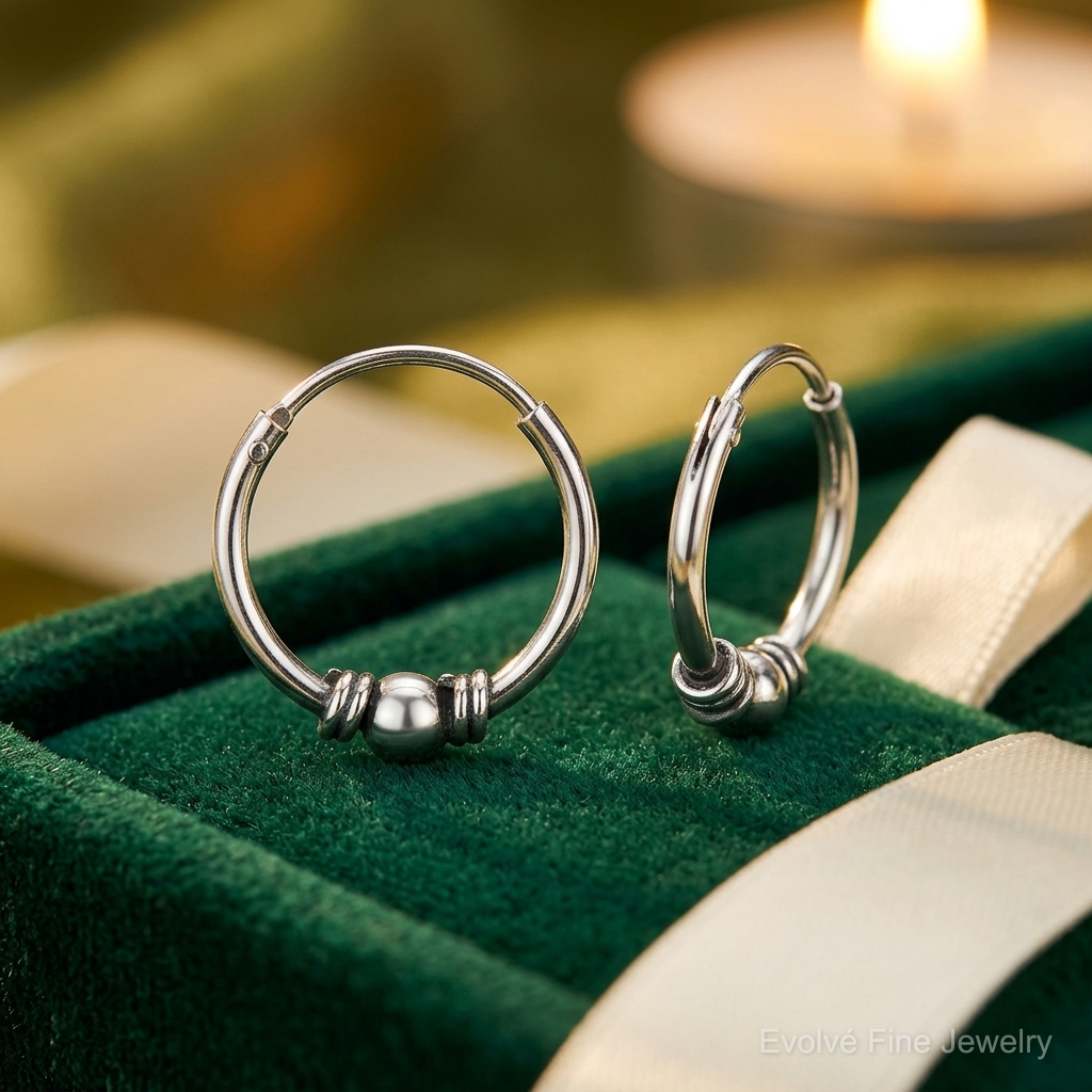 Sterling Silver Antiqued Beaded Endless Hoop Earrings - Lifestyle View