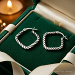Sterling Silver Antiqued Textured Square Hoop Earrings - Lifestyle View