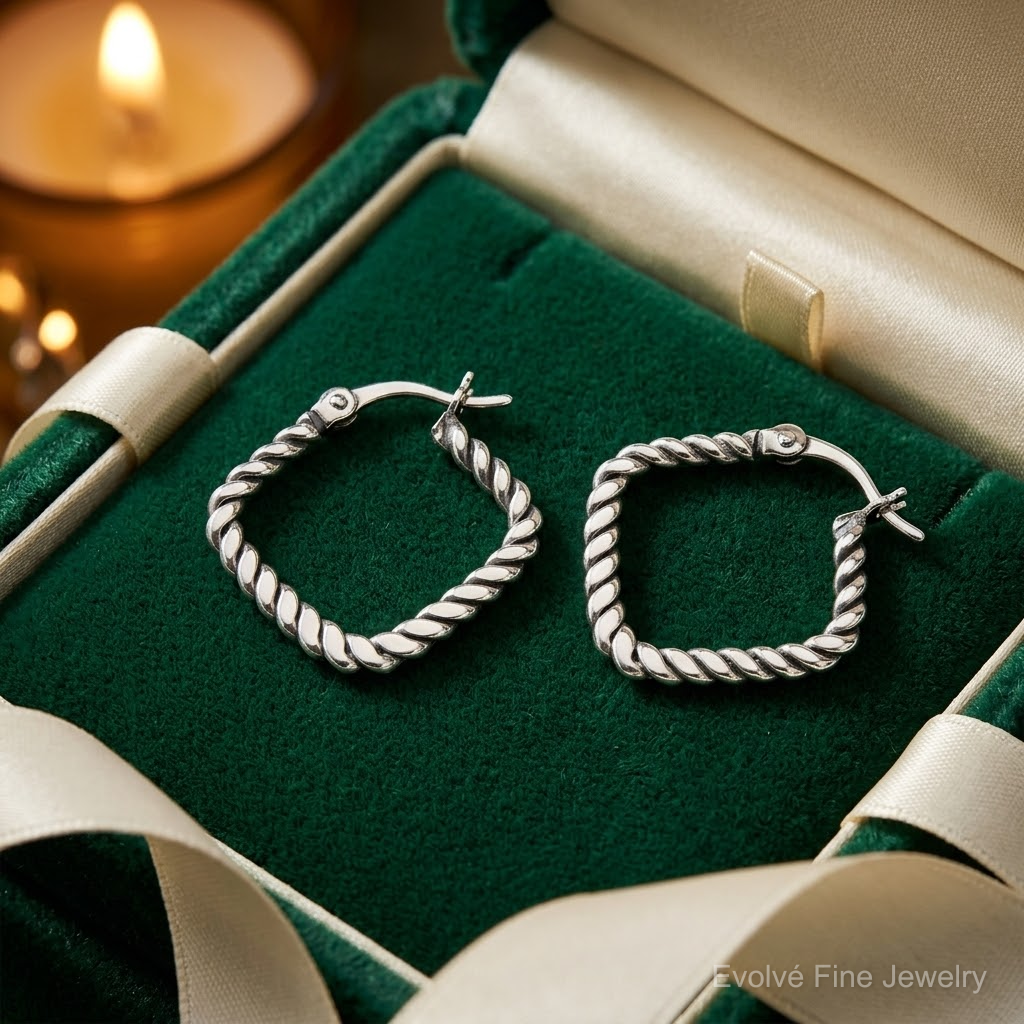 Sterling Silver Antiqued Textured Square Hoop Earrings - Lifestyle View
