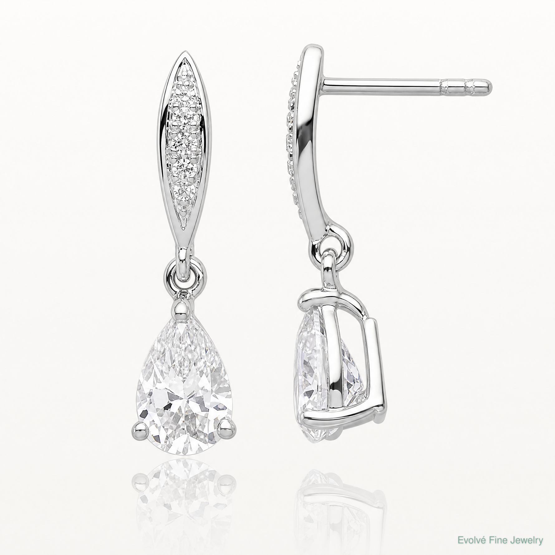 Sterling Silver Rhodium-plated Polished Pear CZ Post Dangle Earrings - Lifestyle View