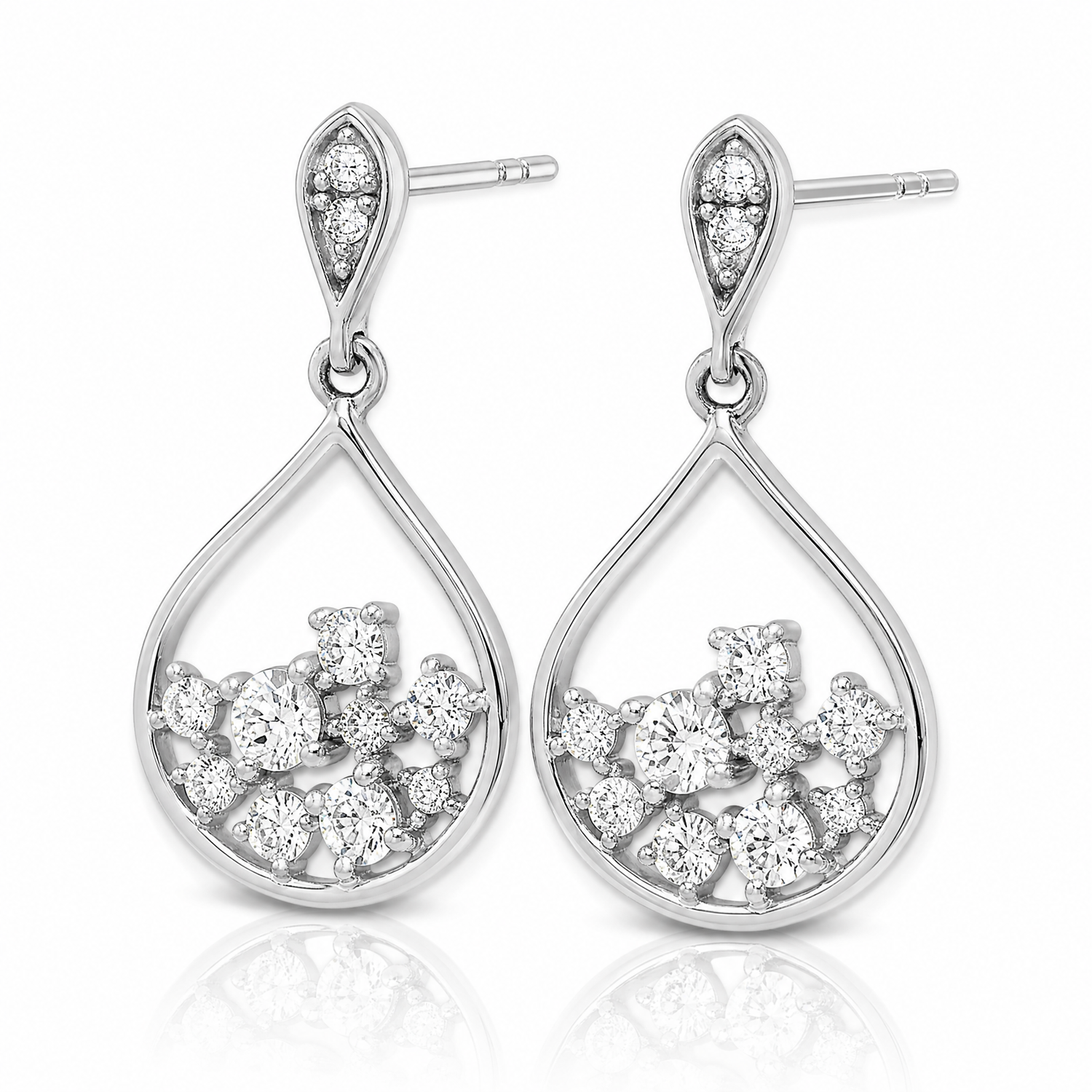 Sterling Silver Rhodium Plated CZ Dangle Earrings - Lifestyle View