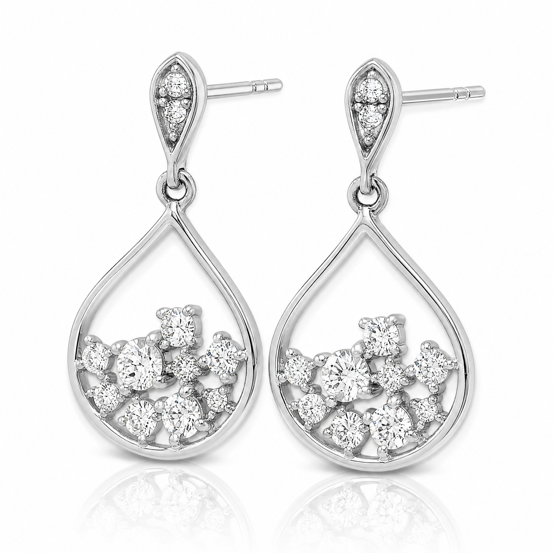 Sterling Silver Rhodium Plated CZ Dangle Earrings - Lifestyle View
