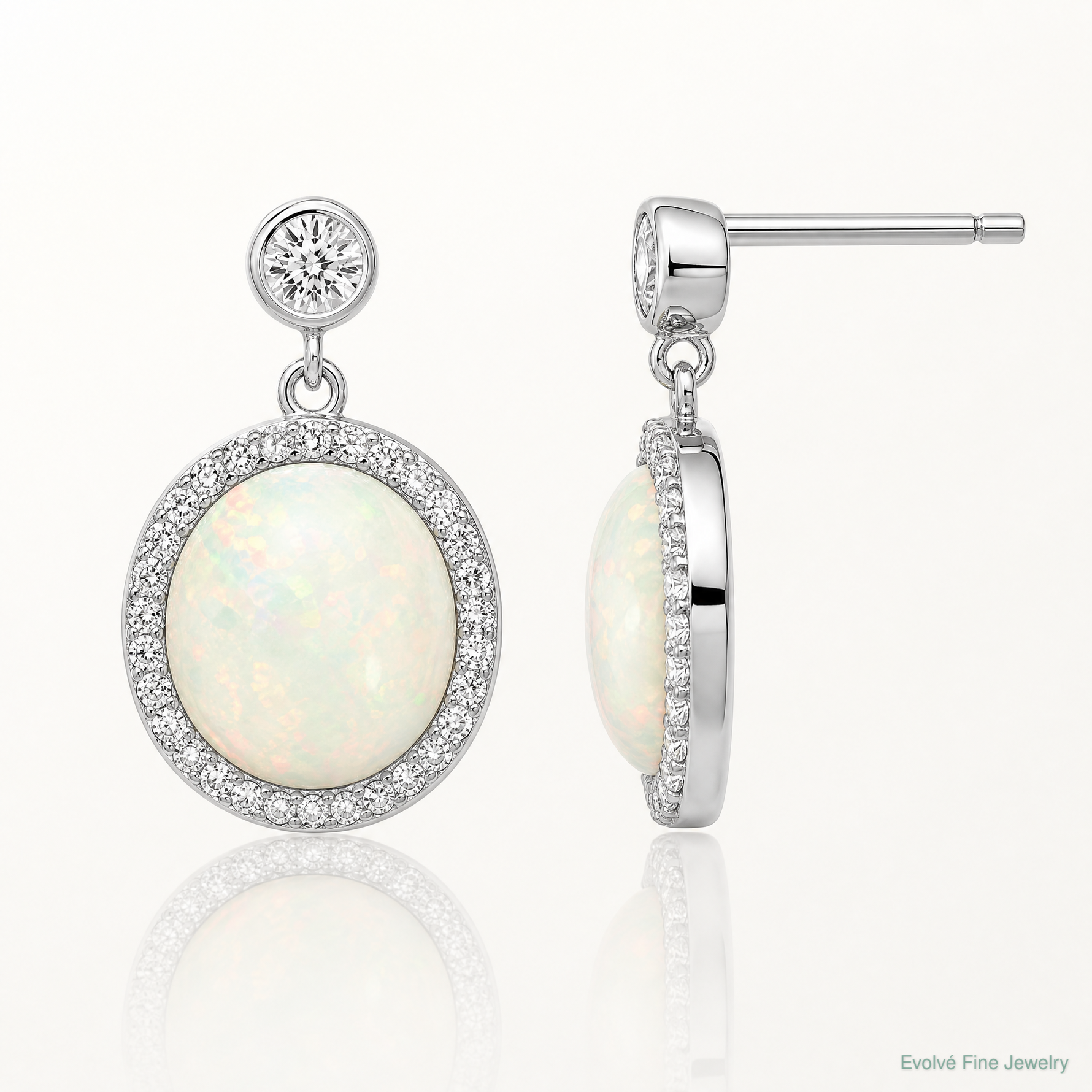 Sterling Silver Rhodium-plated Lab Created Opal and CZ Dangle Earrings - Lifestyle View
