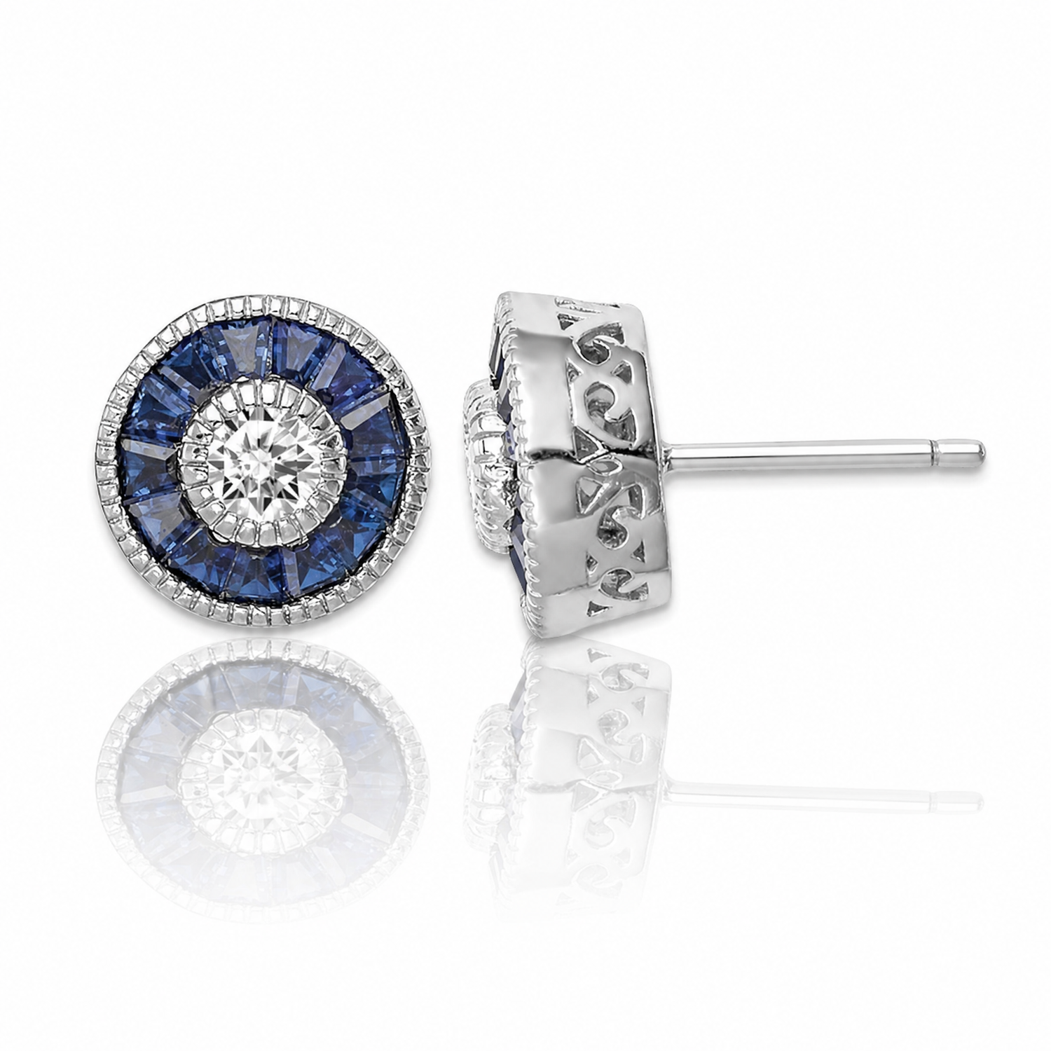 Sterling Silver Rhodium-plated Synthetic Blue Spinel and CZ Earrings - Lifestyle View