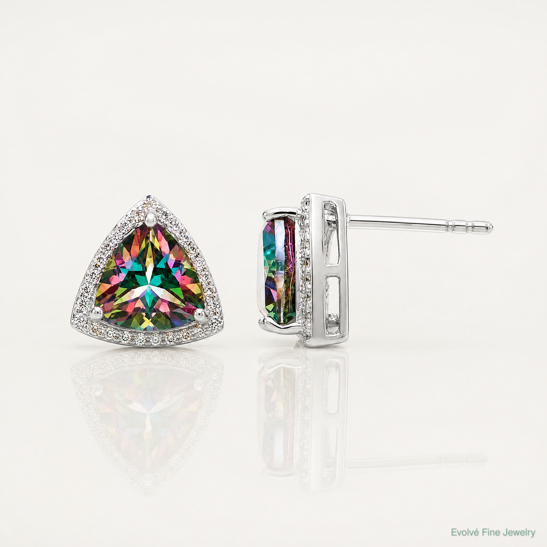 Sterling Silver Rhodium-plated Trillion Mystic Fire/White Topaz Earrings - Lifestyle View