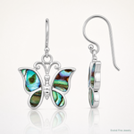 Sterling Silver Rhodium-plated Abalone Butterfly Dangle Earrings - Lifestyle View
