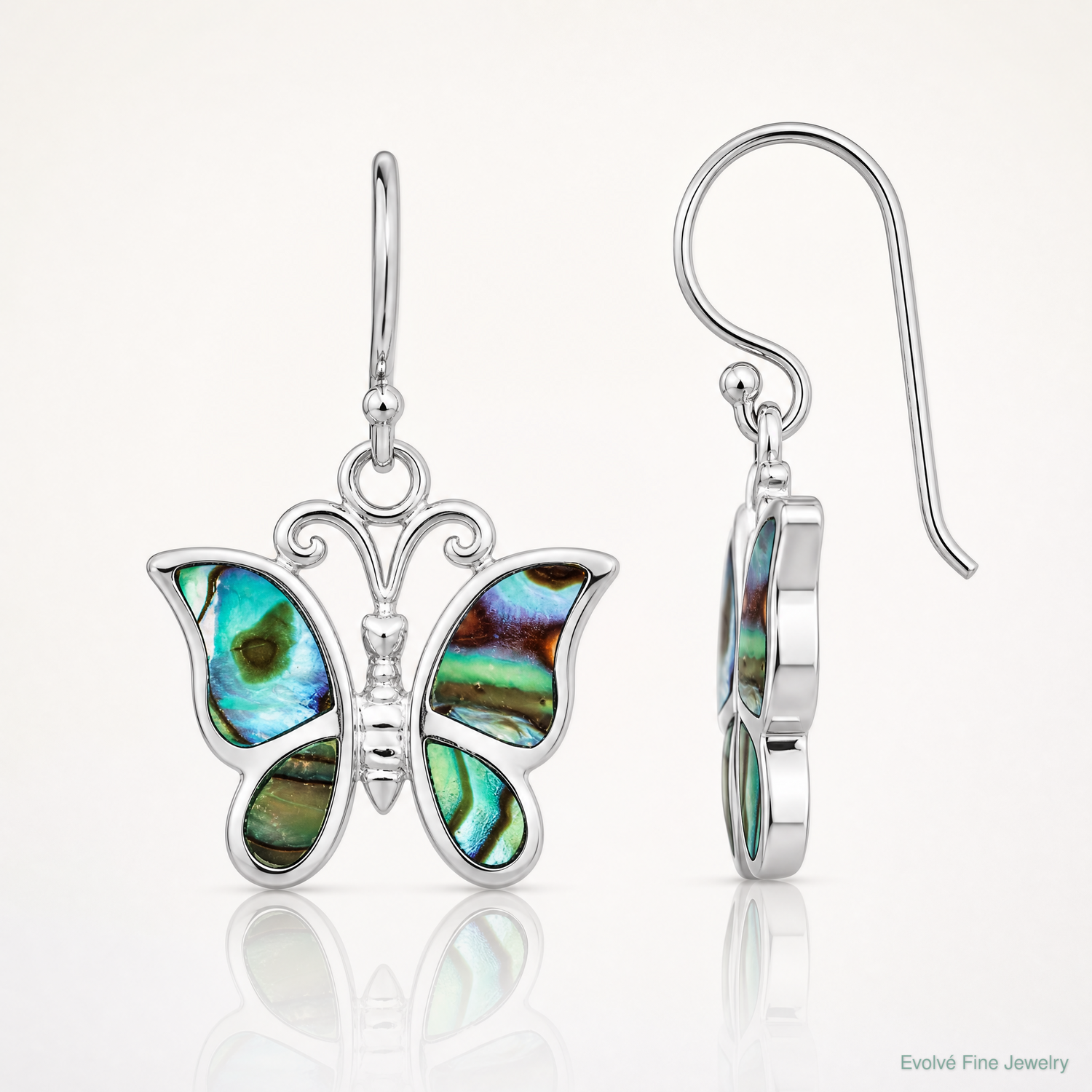 Sterling Silver Rhodium-plated Abalone Butterfly Dangle Earrings - Lifestyle View