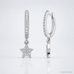 Sterling Silver Rhodium-Plated CZ Hoops with Star Dangle Earrings - Lifestyle View