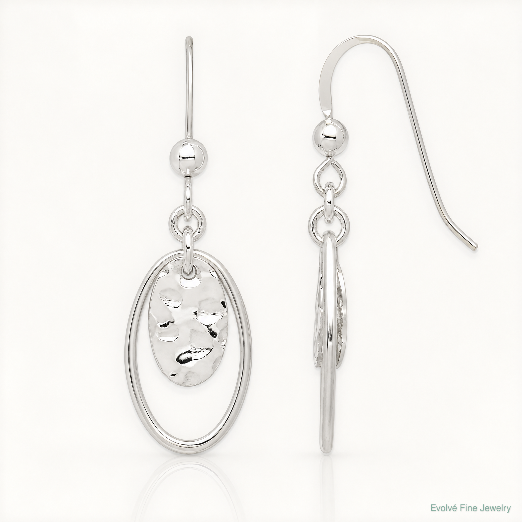 Sterling Silver Polished & Hammered Oval Dangle Earrings - Lifestyle View