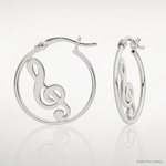 Sterling Silver Polished Music Note Hoop Earrings - Lifestyle View
