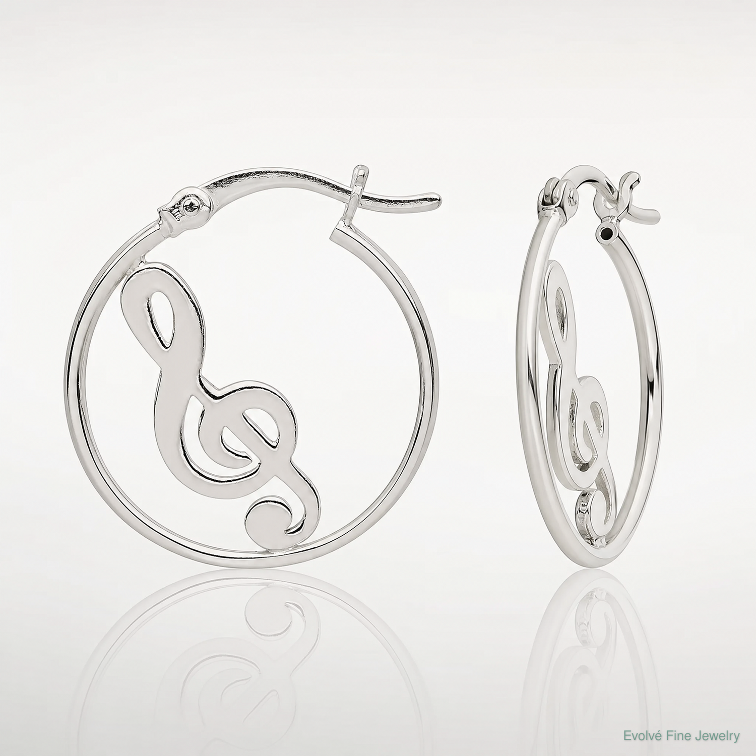 Sterling Silver Polished Music Note Hoop Earrings - Lifestyle View