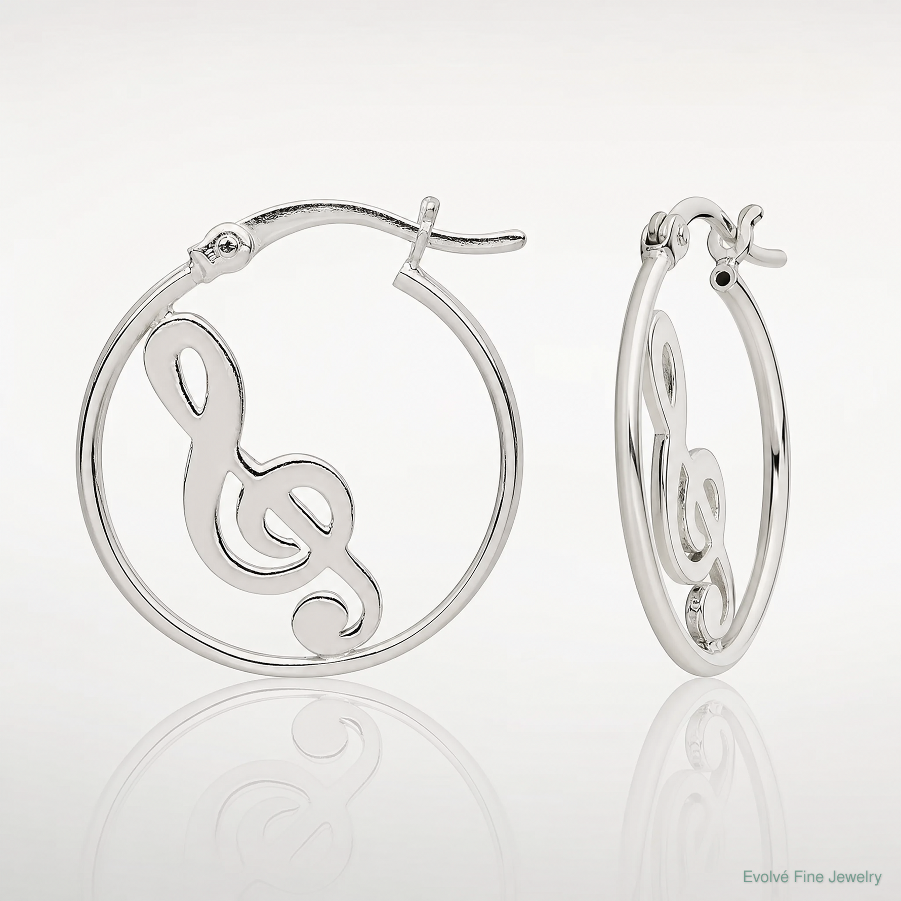 Sterling Silver Polished Music Note Hoop Earrings - Lifestyle View