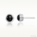 Sterling Silver Rhodium-plated Polished Onyx Round Bezel Stud Earrings - Lifestyle View