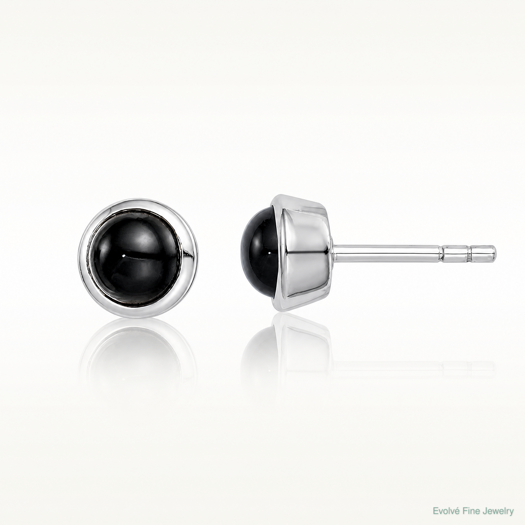 Sterling Silver Rhodium-plated Polished Onyx Round Bezel Stud Earrings - Lifestyle View