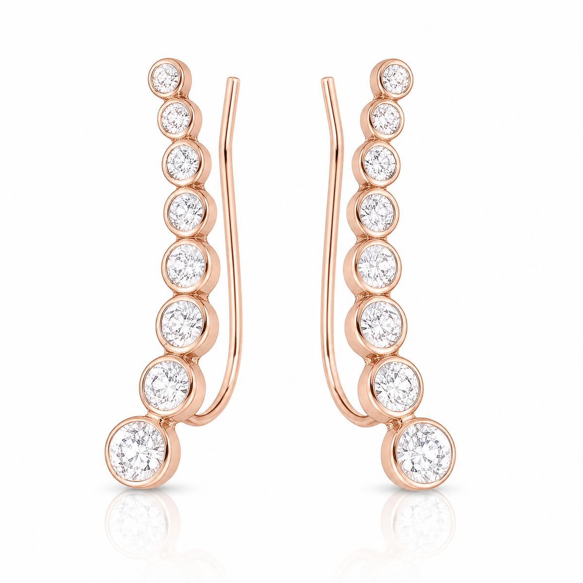Sterling Silver 14K Rose gold-plated Graduated CZ Ear Climber Earrings - Lifestyle View