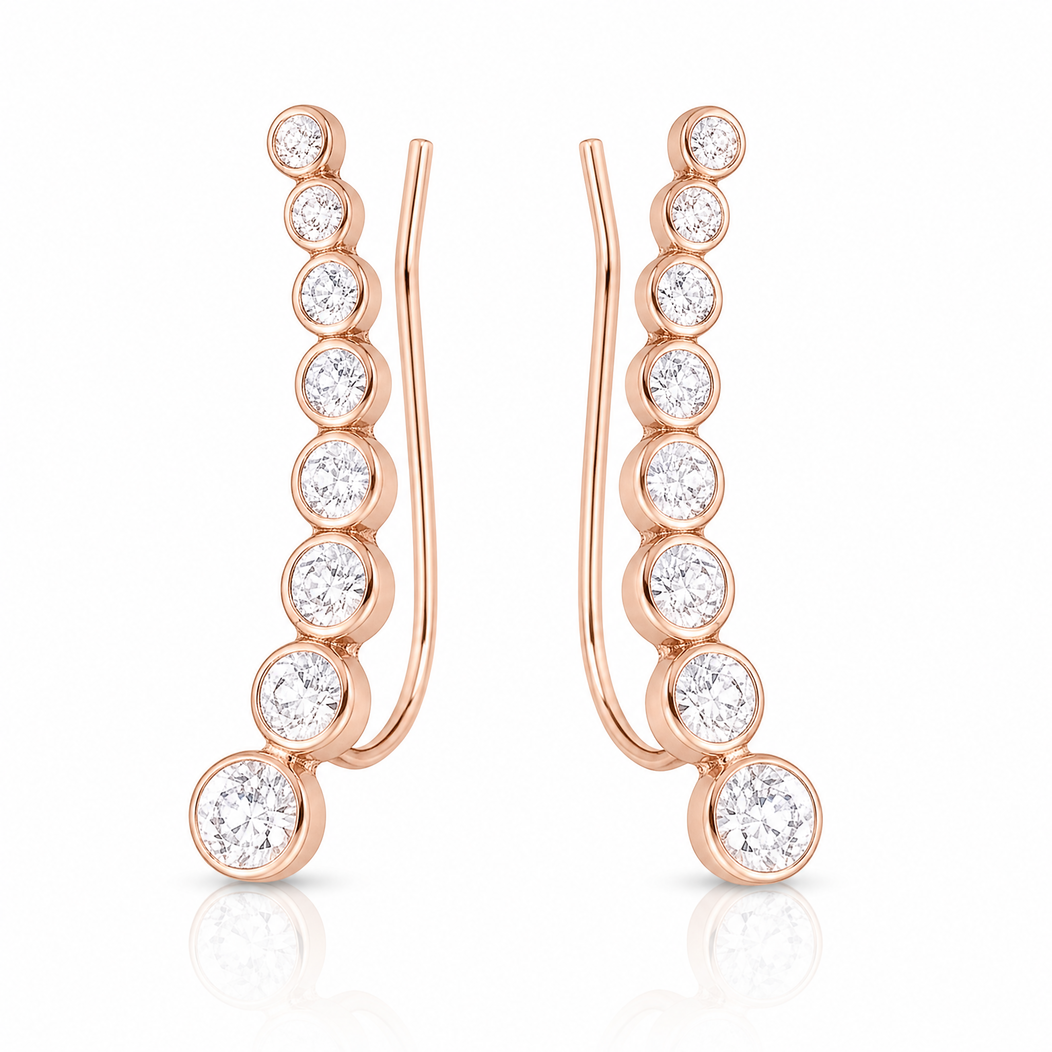Sterling Silver 14K Rose gold-plated Graduated CZ Ear Climber Earrings - Lifestyle View