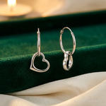 Sterling Silver Rhodium-plated Heart Hoop Earring - Lifestyle View