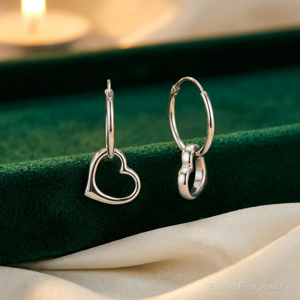 Sterling Silver Rhodium-plated Heart Hoop Earring - Lifestyle View
