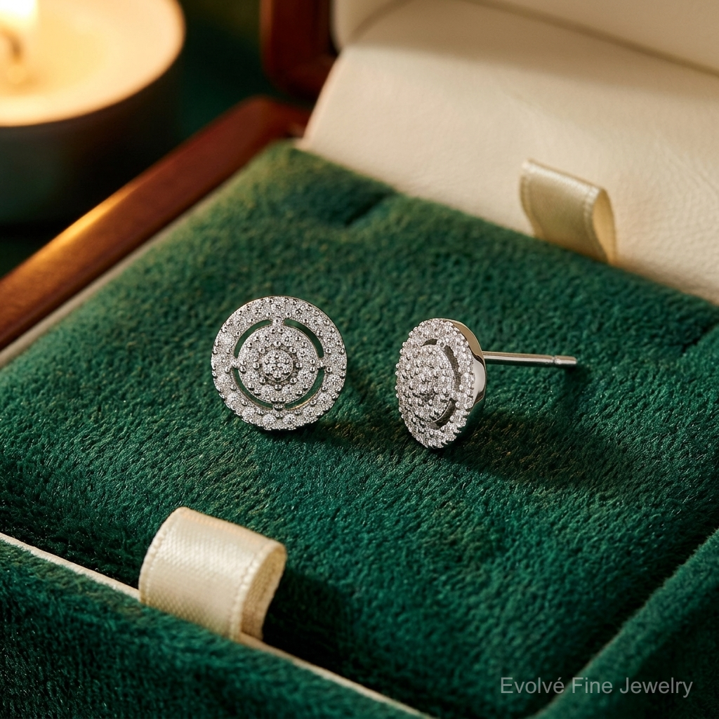 Sterling Silver RH-plated Polished & Textured Diamond Circle Post Earrings - Lifestyle View