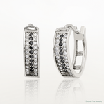 Sterling Silver RH-pltd Polished Black/White CZ 4mm Round Hoop Earrings - Lifestyle View