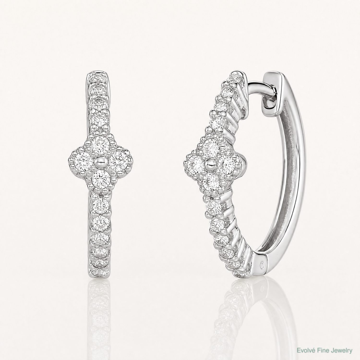 Sterling Silver Rhodium Plated CZ Hinged Hoop Earrings - Lifestyle View
