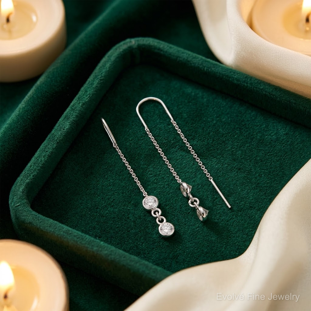Sterling Silver Rhodium-plated CZ Threader Earrings - Lifestyle View