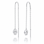 Sterling Silver Rhodium-plated Polished Skull Threader Earrings - Lifestyle View