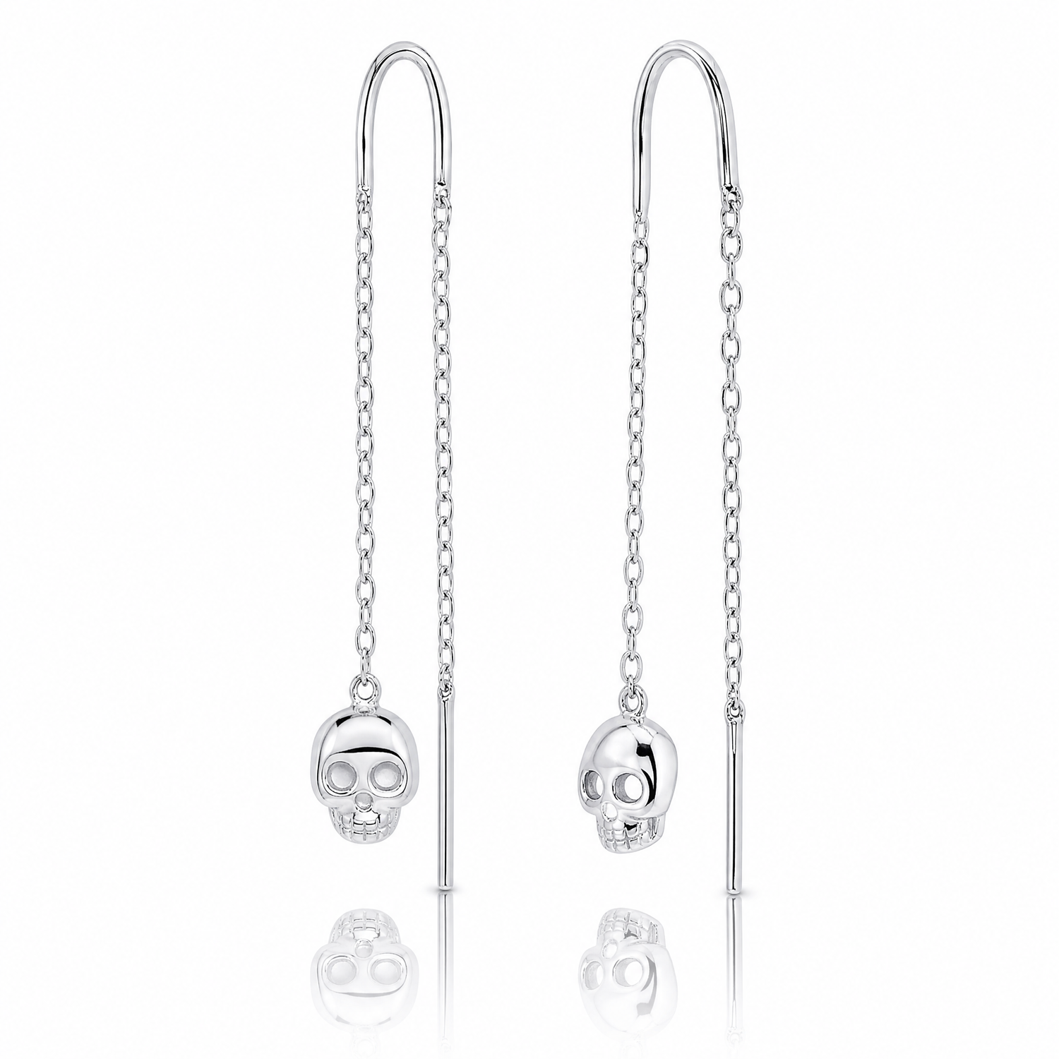 Sterling Silver Rhodium-plated Polished Skull Threader Earrings - Lifestyle View