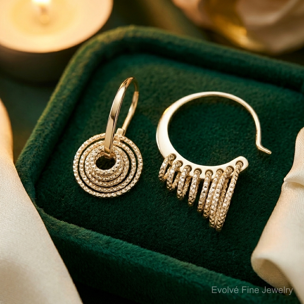Sterling Silver Polished & Diamond-cut Circles Dangle Hoop Earrings - Lifestyle View